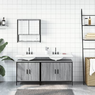 vidaXL - 3-delige - Badkamermeubelset - bewerkt - hout - grijs - sonoma - eikenkleur