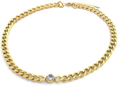 Ketting met Zirkonia - RVS - Lengte 39-44 cm - Goudkleurig en Wit