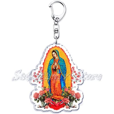 Vintage Onze Lieve Vrouw van Guadalupe Mexicaanse Maagd Maria Sleutelhangers Ring voor Accessoires Tas Hanger Sleutelhanger Sieraden Fans Cadeaus white