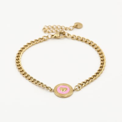 Michelle Bijou - Armband met gouden hartje in roze emaillen