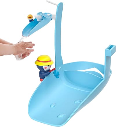 Kraanverlenger voor Kinderen - Tuitopzetstuk Badkraan - Handen Wassen - Voorkomt Waterspatten - 16 cm - Blauw