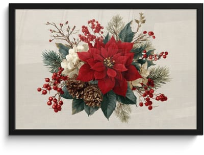 Poster in lijst - Fotolijst 60x40 cm - Posters - Kerststuk - Pointia - Dennenappels - Rood - Posterlijst zwart - Decoratie - Wanddecoratie woonkamer - Muurdecoratie slaapkamer - Kerstversiering - Kerstdecoratie voor binnen - Kerstmis