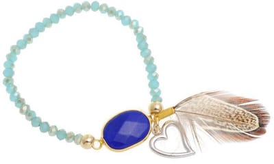 Behave - Rekarmband blauw natuursteen veer-hart hanger - boho - zomer