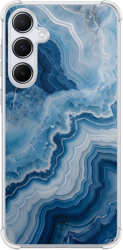 Shockproof hoesje geschikt voor Samsung Galaxy A55 - Skystone marble - Schokbestendig - Verhoogde randen - TPU case - Extra Sterke Back Cover - Marmer - Transparant, Blauw
