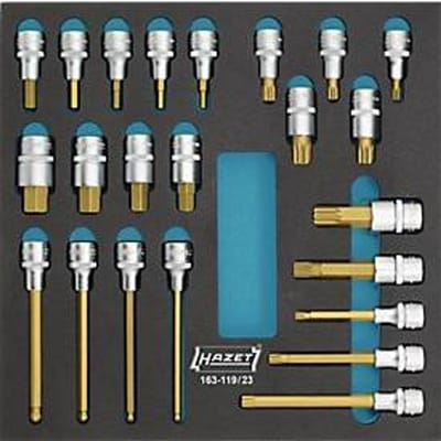 Hazet gereedschapsbak 163-119/23, 2/3 module, incl. schroevendraaier-doos assortiment, 23 st, B 344 x D 342 x H 35 mm, schuim, zwart/blauw