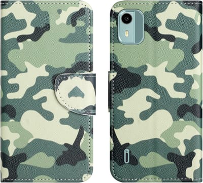 Coverup Hoesje - Geschikt voor Nokia C12 Hoesje - Coverup Book Case - Camouflage
