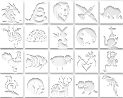 20 Dieren Sjablonen - Herbruikbare Stencils voor Schilderen en Knutselen, PV
