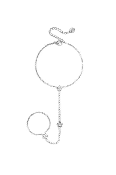 Handchain tennis-style met bloemetjes - zilveren kleur - Verkleurt niet - Cadeau - Goudlief.nl