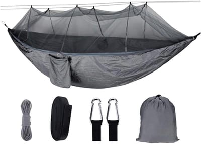 Kampeerhangmat met net - Outdoor relaxen - Buiten slapen - Geïntegreerd muggennet - 300 kg capaciteit - Blauw