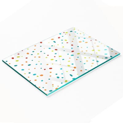 Decoratieve glazen snij- en serveerplank met kleurrijke stippen, 80x52 cm