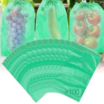 100 Stuks Druivenbeschermzakken - Vliesstof Tuin Nettas met Trekkoord voor Fruitbescherming
