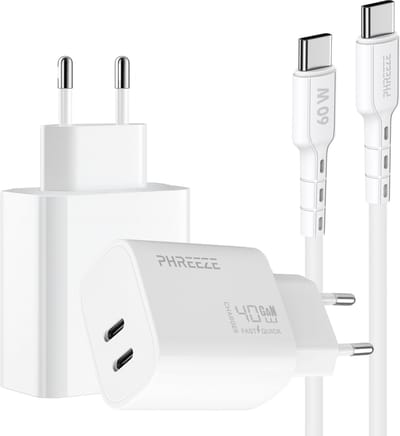 Phreeze usb C oplader 40w met usb C oplaadkabel - Super fast charger snellader met 2 poorten