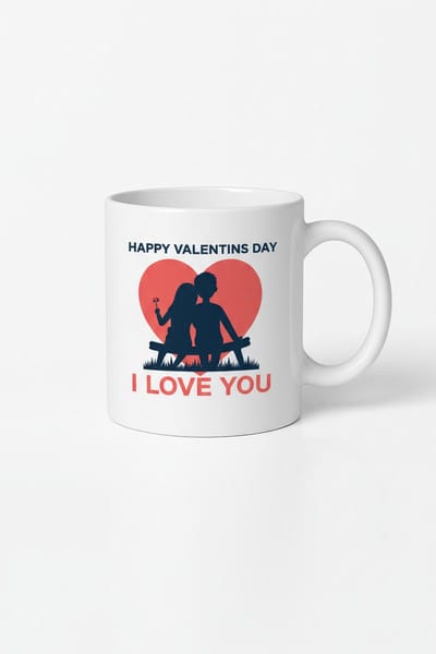 Valentijnsdag Mok Liefdespaar Silhouet - "Happy Valentins Day I Love You" Hart Design