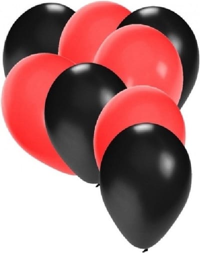 Shoppartners party ballonnen - zwart en rood - 30x stuks - feestartikelen - versiering - 27 cm