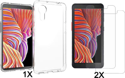 Casemania Hoesje Geschikt voor Samsung Galaxy XCover 5 - Transparant + 2X Glazen Screenprotector - Anti Shock Back Cover