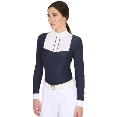 Dames wedstrijdpoloshirt met lange mouwen van geplisséde katoen Equestro