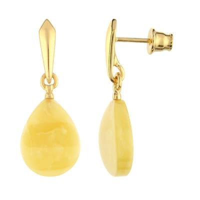 Cavill - Zilveren Oorbellen met 4 ct Baltische Barnsteen - 925 Sterling Zilver Verguld - Peervormige Cabochon - Elegante, Lichtgewicht Luxe Sieraden