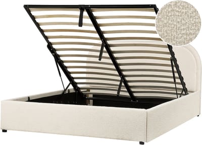 QUILLIEN - Bed met opbergruimte - Lichtbeige - 140 x 200 cm - Bouclé
