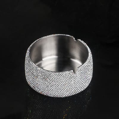 Stijlvol Luxe - Autoasbak - Roestvrij Staal - Met Strass - Groot Capaciteit -Auto & Thuis -Asbak -Witte Diamant