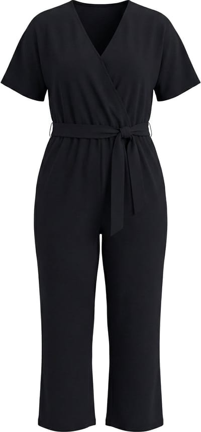 MIAMODA - Dames - Jumpsuit eendelig stof met structuur elastische taille - Zwart - Maat 50