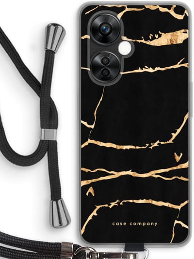 Case Company® - Hoesje met koord geschikt voor OnePlus Nord CE 3 Lite hoesje met Koord - Gouden marmer - Telefoonhoesje met Zwart Koord - Bescherming aan alle Kanten en Over de Schermrand