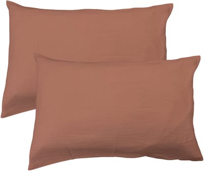 Matt & Rose Set Kussenslopen Terracotta - (2x) 50 x 70 cm - Mousseline Katoen