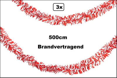 3x PVC folie draaiguirlande rood/wit 500cm BRANDVERTRAGEND - Carnaval thema feest party fun optocht