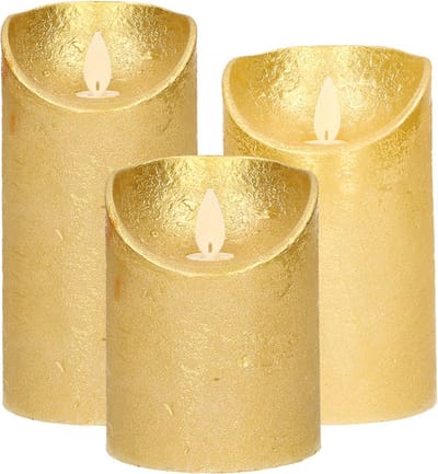 Set van 3x stuks Gouden Led kaarsen met bewegende vlam - Sfeer stompkaarsen voor binnen