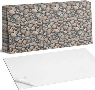 Coloray Plaktegels - Patroon van stenen op de achtergrond Zelfklevende Wandtegels - 40 cm x 20 cm - Beige Plaktegels - 10 stuks - Rechthoek PVC Tegels - Plaktegels Badkamer - Vloertegels Zelfklevend - Vinyl Tegels Zelfklevend - Portugese Tegels