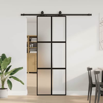 vidaXL - Schuifdeur - met - beslagset - 76x205 - cm - gehard - glas - zwart
