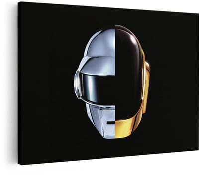 Artaza Canvas Schilderij Daft Punk - 120x80 cm - Wanddecoratie Muziek - Muurdecoratie Goud - Schilderijen Op Canvas Zwart Goud