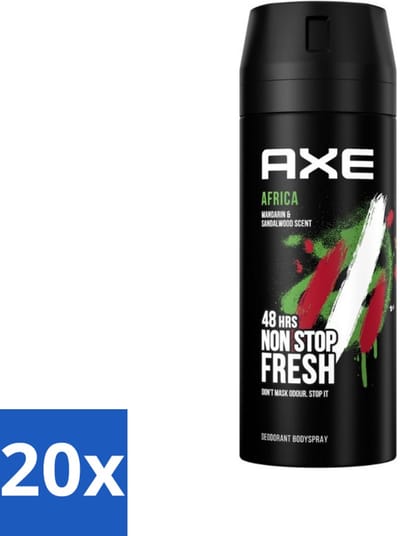 Axe - Deodorant Bodyspray - 48hrs Non Stop Fresh - Africa - Mandarin & Sandalwood - 150 ml - Bulkverpakking - 20 stuks