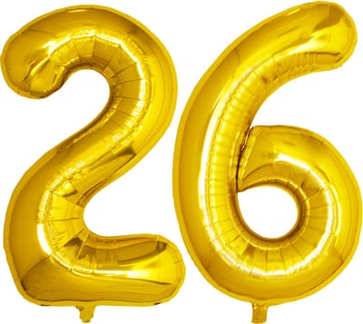 Folie Ballon Cijfer 26 Jaar Goud Verjaardag Versiering Helium Cijfer Ballonnen Feest versiering Met Rietje - 86Cm