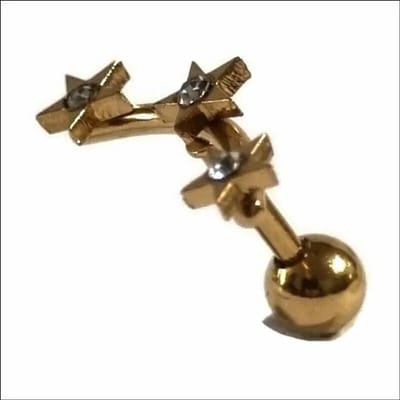 Aramat Jewels | Piercings | Sterren Helixpiercing met Steentjes Goudkleur | | | |12mm | Staal | Volwassenen | Verkleurd niet