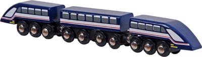 Mentari - Houten treinbaan hogesnelheidstrein 3-delig blauw (universeel) - Houten Trein