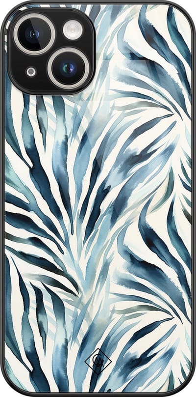 Casimoda® hoesje - Geschikt voor iPhone 13 - Japandi Waves - Luxe Hard Case Zwart - Backcover telefoonhoesje - Blauw