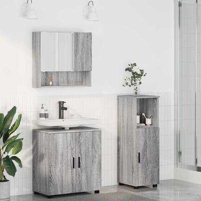 vidaXL - Badkamermeubel - Set - 3 - pcs - Grijs - Sonoma - Bewerkt - hout - & - Metaal