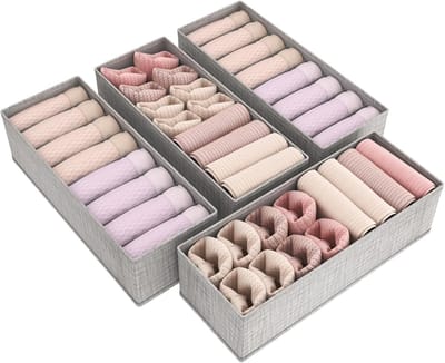 Famanu – Lade-organizer voor dressoir, set van 4, opvouwbare kledingopbergdozen voor ondergoed, kinderkleding en sokken, grijs