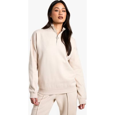 boohoo Dames Tall O Ring Detail Half Zip Sweatshirt | Beige | Maat: XL