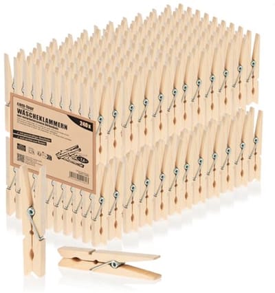 240 Wasknijpers van Duurzaam Berkenhout - Onbehandeld en Perfect voor Kleding en Doe-Het-Zelf Projecten (240 Stuks)