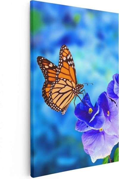 Artaza Canvas Schilderij Bloemen - 20x30 cm - Klein - Wanddecoratie Vlinder - Muurdecoratie Woonkamer - Kamer Accessoires