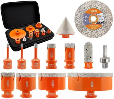 Diamant Boor Set - Droogboren Kernboren - Materiaal Boren - Vacuüm Gesoldeerd - 13 Delig - Zilver