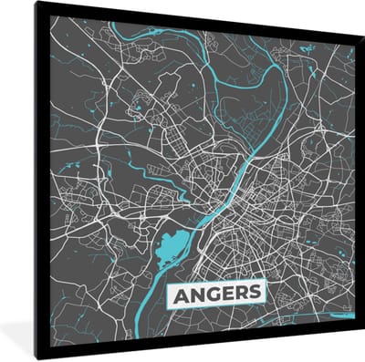 Fotolijst incl. Poster - Angers - Stadskaart - Plattegrond - Kaart - Frankrijk - 40x40 cm - Posterlijst