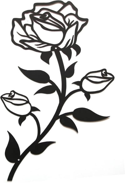 Rozen Muurdecoratie - Metaal Kunst Ornament - Huis Verfraaien - Delicaat Bloem Ontwerp - 38 cm - Zwart