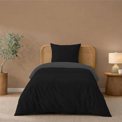 Omkeerbaar Dekbedovertrek 140x200 cm met Kussensloop - Microvezel Beddengoedset - Zwart/Donkergrijs - Oeko-Tex Gecertificeerd - Antislip Sluiting