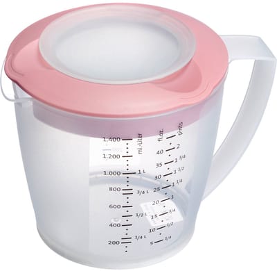 Westmark Beslagkom/maatbeker met spatbescherming, deksel en tuit, kunststof, inhoud: 1,4 l, Helena, doorzichtig/roze, 3105227P
