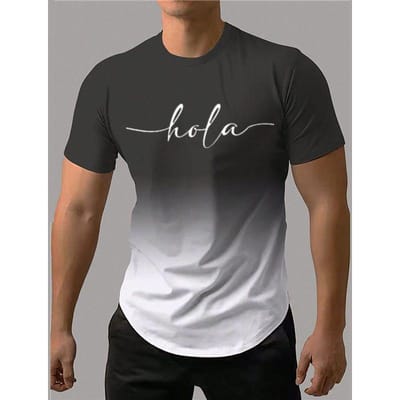 T-shirt d'été à la mode avec impression 3D de lettres pour hommes, contraste dégradé Harajuku, t-shirts à manches courtes, hauts de loisirs à col rond, t-shirts décontractés pour hommes 6XL