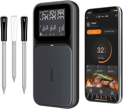 INKBIRD WiFi 5G en Bluetooth 5.4 BBQ Thermometer met 3 Multi-sensor Sondes, AI Real-time Estimated Cooking Time Function,Hoge en Lage Temperatuur Alarmen, voor Koken en Grillen Ultra Model 2026