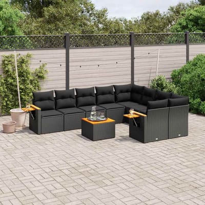vidaXL - 10-delige - Loungeset - met - kussens - poly - rattan - zwart