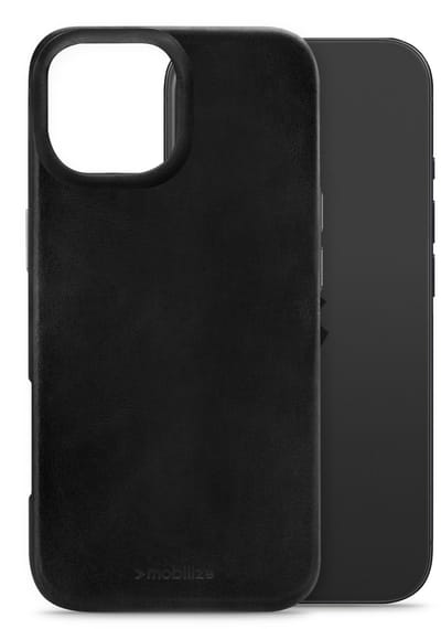 Mobilize Hoesje geschikt voor Apple iPhone 17 MagSafe Telefoonhoesje Echt Leer | Mobilize Premium Backcover | Geschikt voor MagSafe | Geschikt voor Draadloos Opladen met Magnetische Ring | Geschikt voor MagSafe Case - Zwart